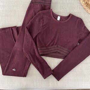 Alo Yoga Luxe Terry Cuddle Set Cherry Cola Size M | Sold Out